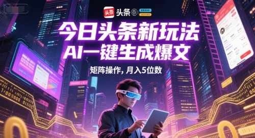 今日头条新玩法，AI一键生成爆文，矩阵操作，月入5位数-泱泱学习社