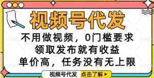 视频号代发，不用做视频，0门槛要求，领取发布就有收益，单价高，任务没有无上限【揭秘】-泱泱学习社