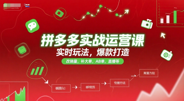 拼多多实战运营课，实时玩法，爆款打造，改销量，补大单，AB单，直播等(更新2025月)-泱泱学习社