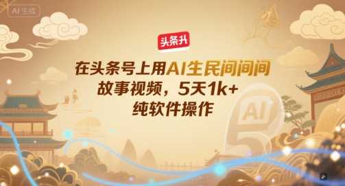 在头条号上用AI生民间故事视频，5天1k+，纯软件操作-泱泱学习社