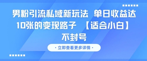 男粉引流私域新玩法，单日收益达10张的变现路子 【适合小白】不封号-泱泱学习社