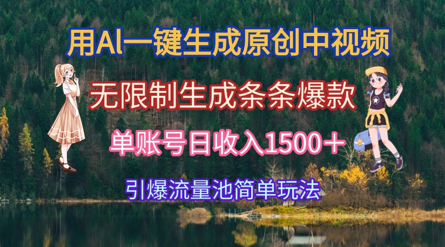 用Al一键生成原创中视频，无限制生成条条爆款，单账号日收入1500＋引爆…-泱泱学习社
