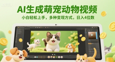 AI生成萌宠动物视频，小白轻松上手，多种变现方式，日入4位数-泱泱学习社