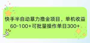 快手半自动暴力撸金项目，单机收益60-100+可批量操作单日300+-泱泱学习社
