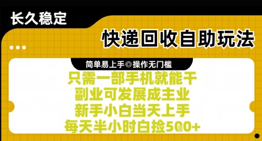 快递回收自助玩法，亲测只需一部手机就能干，新手小白当天上手，每天半小时白捡5张+【揭秘】-泱泱学习社