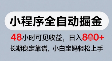 微信小程序全自动掘金，快速见收益，长期稳定靠谱，零基础友好，日入8张【揭秘】-泱泱学习社