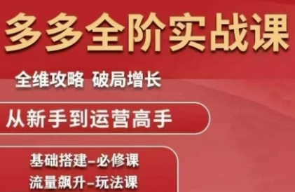 拼多多全阶实战课程，全维攻略，破局增长，从新手到运营高手-泱泱学习社