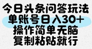 今日头条问答玩法，单账号日入30+，操作简单无脑复制粘贴就行-泱泱学习社