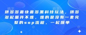 拼多多最快最多黑科技玩法，拼多多起量并不难，难的是没有一套完整的sop流程，一起爆单(更新6月)-泱泱学习社