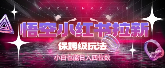 悟空小红书拉新，保姆级玩法，小白也能日入四位数-泱泱学习社