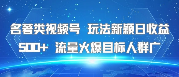 名著类视频号 玩法新颖日收益500+ 流量火爆目标人群广-泱泱学习社