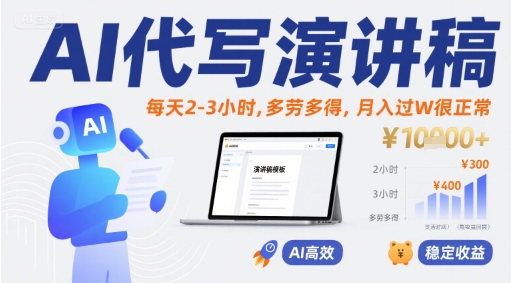 AI代写演讲稿，每天2-3小时，多劳多得，月入过W很正常-泱泱学习社