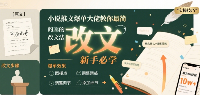 小说推文爆单大佬教你最简单的改文方法实操课，新手必学-泱泱学习社