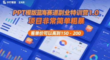 PPT模版蓝海赛道副业特训营1.0，项目非常简单粗暴，客单价可以高到150-200-泱泱学习社