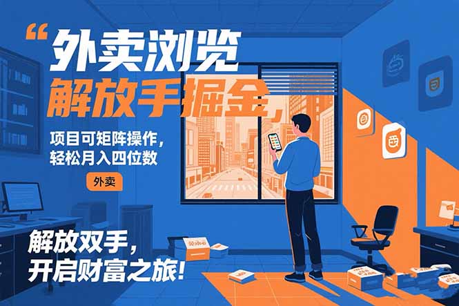 外卖浏览掘金项目 可矩阵操作 轻松日入500+-泱泱学习社
