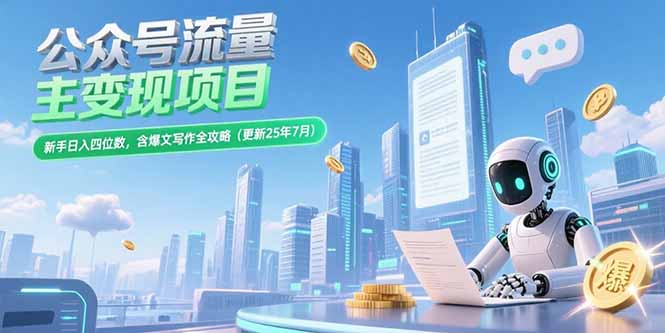 公众号流量主变现项目，新手日入四位数，含爆文写作全攻略(更新25年7月-泱泱学习社