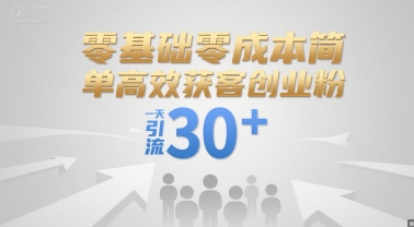 零基础零成本简单高效获客创业粉，一天引流30+-泱泱学习社