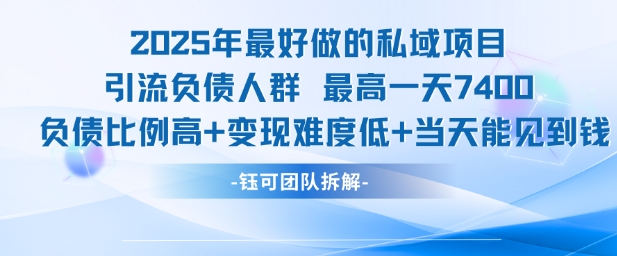 2025年最好做的私域项目，引流负债人群，最高一天变现7.4k，人群占比高，变现难度低，当天就能见到钱-泱泱学习社