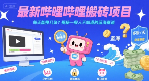 最新哔哩哔哩上B站搬砖项目，每天能挣几张？揭秘一般人不知道的蓝海赛道-泱泱学习社