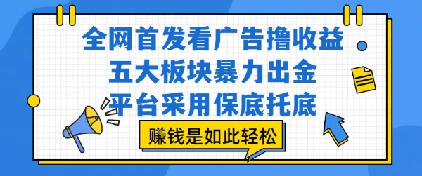 全网首发看广告撸收益，五大板块暴力出金，平台采用保底托底，挣钱是如此轻松作【揭秘】-泱泱学习社