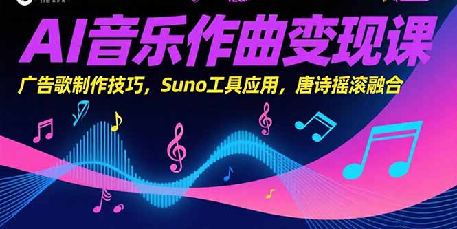 AI音乐作曲变现课，广告歌制作技巧，Suno工具应用，唐诗摇滚融合-泱泱学习社