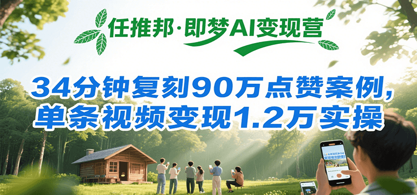 任推邦·即梦AI变现营，34分钟复刻90万点赞案例，单条视频变现1.2万实操-泱泱学习社