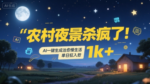 农村夜景杀疯了！AI一键生成治愈系慢生活，单日狂入1k+-泱泱学习社