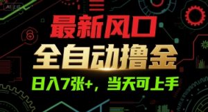 最新风口，全自动撸金，日入7张+，当天可上手【揭秘】-泱泱学习社
