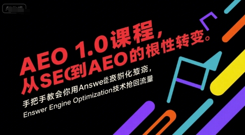 AEO 1.0 课程，从SEO到AE0的基命性转变，手把手教会你用AnswerEngineOptimization技术抢回流量-泱泱学习社