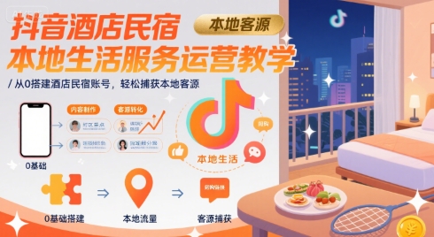 抖音酒店民宿本地生活服务运营教学，从0搭建酒店民宿账号，轻松捕获本地客源-泱泱学习社