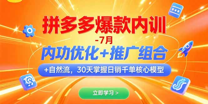 拼多多爆款内训-7月 内功优化+推广组合+自然流 30天掌握日销千单核心模型-泱泱学习社