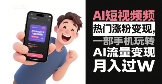 AI短视频热门涨粉变现，一部手机玩转AI流量变现，月入过W-泱泱学习社