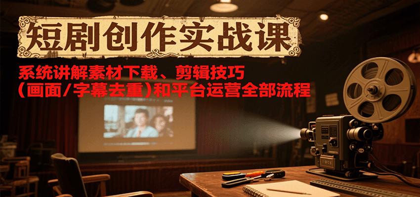 短剧创作实战课，系统讲解素材下载、剪辑技巧(画面/字幕去重)和平台运营全部流程-泱泱学习社