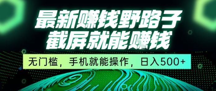 最新野路子截屏就能挣钱，无门槛，手机就能操作，日入5张【揭秘】-泱泱学习社