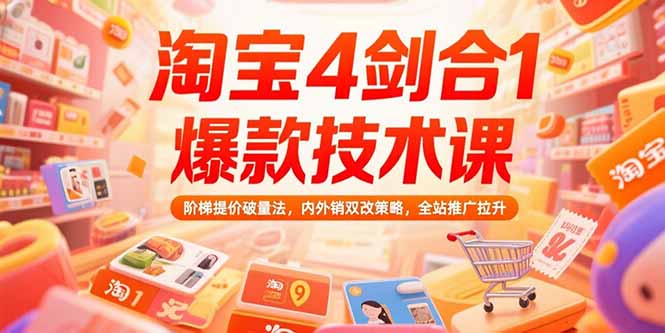 淘宝4剑合1爆款技术课73期：阶梯提价破量法，内外销双改策略 全站推广拉升-泱泱学习社