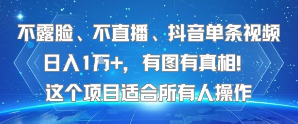 不露脸、不直播、抖音单条视频日入1W+，有图有真相！这个项目适合所有人操作-泱泱学习社
