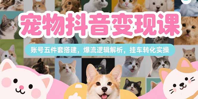 宠物抖音变现课，账号五件套搭建，爆流逻辑解析，挂车转化实操-泱泱学习社
