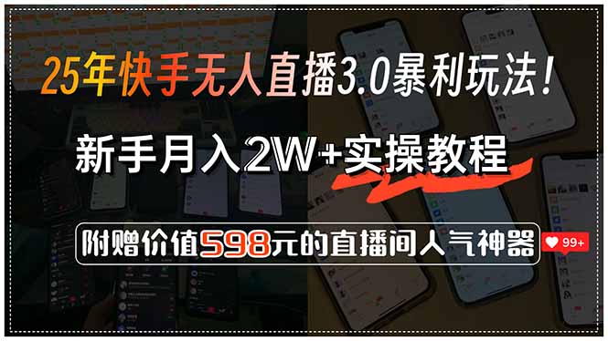 25年快手无人直播3.0暴利玩法！，新手月入2W+实操教程，附赠价值598元…-泱泱学习社