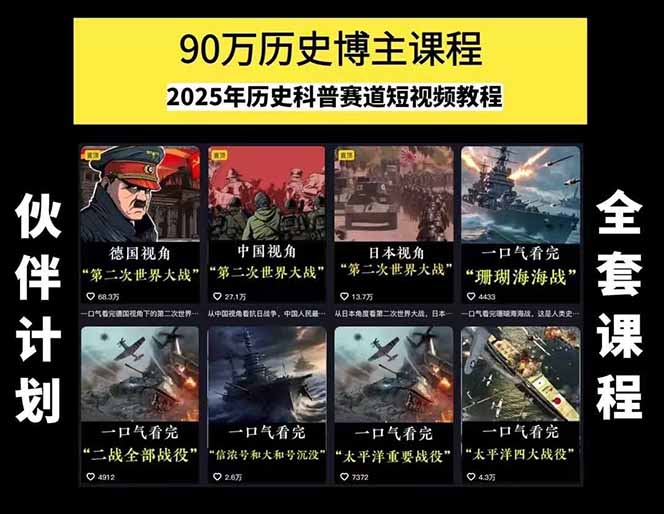 图片[1]-历史短视频赛道变现课，百集素材库应用，文案剪辑技巧，账号运营全案-泱泱学习社