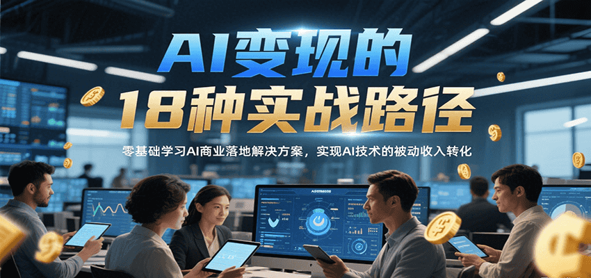 AI变现的18种实战路径，零基础学习AI商业落地解决方案，实现AI技术的被动收入转化-泱泱学习社