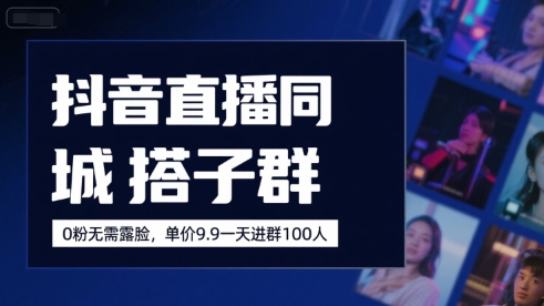 抖音直播同城搭子群，0粉无需露脸，单价19.9，一天进群100人-泱泱学习社