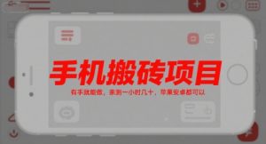 手机搬砖项目，有手就能做，亲测一小时几十，苹果安卓都可以-泱泱学习社