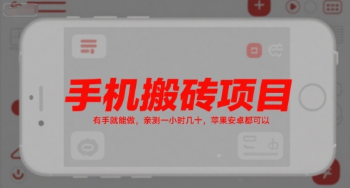 手机搬砖项目，有手就能做，亲测一小时几十，苹果安卓都可以-泱泱学习社