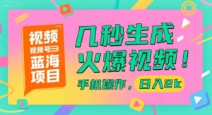 视频号蓝海项目，几秒生成火爆视频，手机操作，日入2k【揭秘】-泱泱学习社