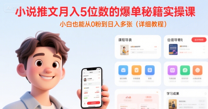 小说推文月入5位数的爆单秘籍实操课，，小白也能从0粉到日入多张(详细教程)-泱泱学习社