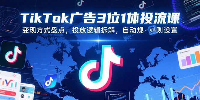 TikTok广告3位1体投流课，变现方式盘点，投放逻辑拆解，自动规则设置-泱泱学习社