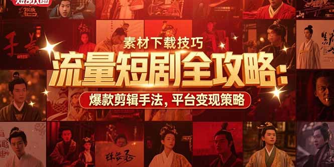 流量短剧全攻略：素材下载技巧，爆款剪辑手法，平台变现策略-泱泱学习社