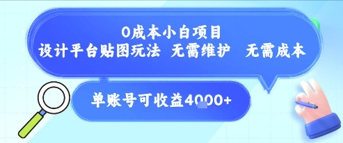 0成本小白项目，设计平台贴图玩法，无需维护，无需成本，单账号单月可产生收益4k+-泱泱学习社