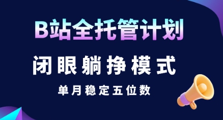 【B站全托管计划】闭眼躺挣模式，单月稳定五位数【揭秘】-泱泱学习社