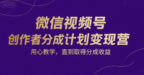 微信视频号创作者分成计划变现营，用心教学，直到取得分成收益-泱泱学习社